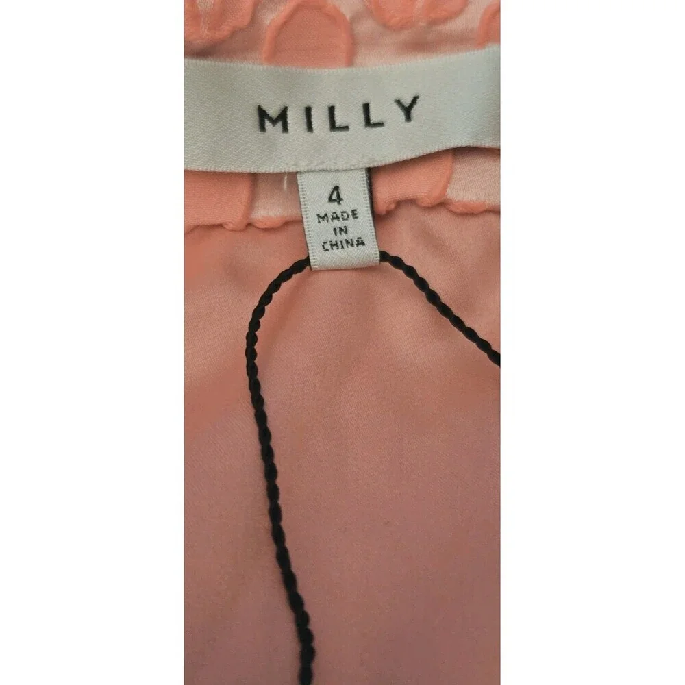 Milly Textured Cloque Floral Mini Skirt Bright Pink Lined Side Zip Size 4